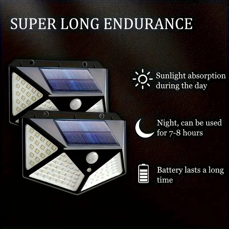 🌞 Kit 6 Luci Solari a LED con Sensore di Movimento – 100 LED, IP65, Copertura 270°