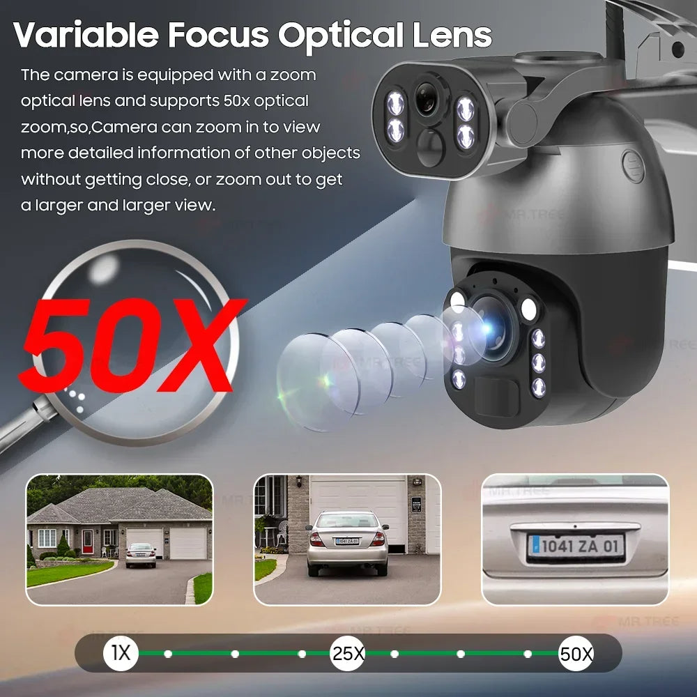 Telecamera Solare a Doppio Obiettivo F33 - 10x Zoom, 8K HD, IP65, Wireless per Esterni