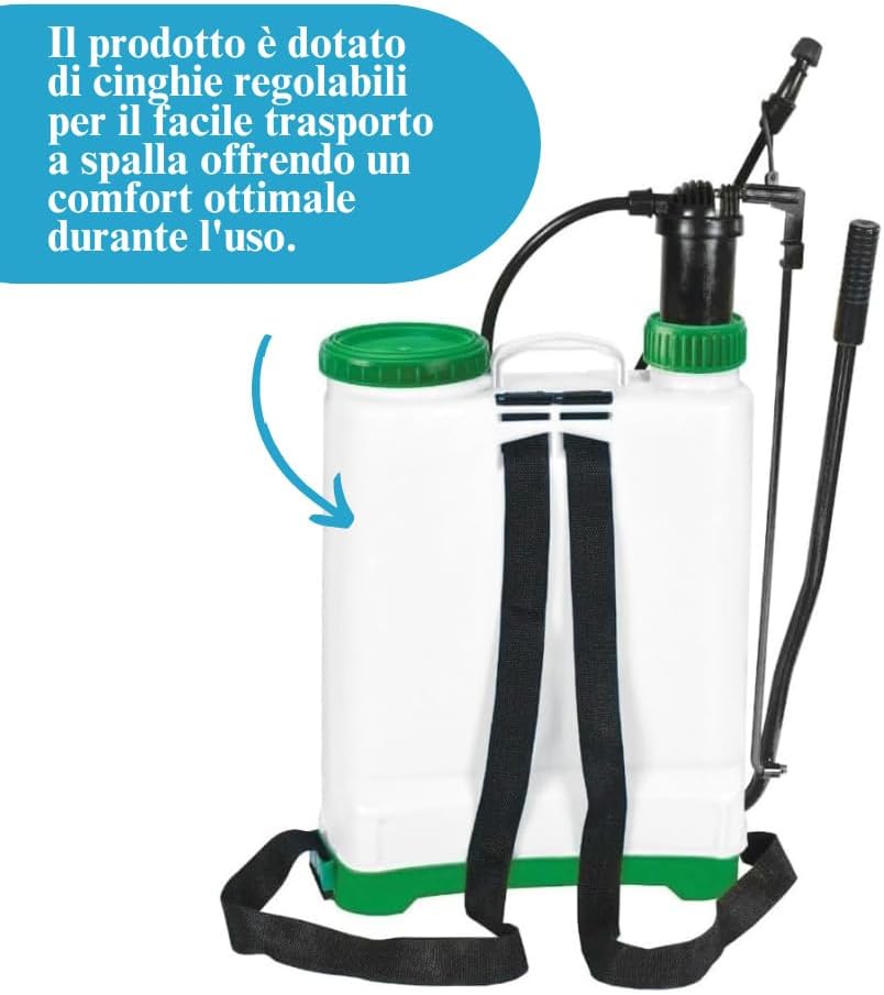 Pompa a Pressione Manuale per Giardinaggio, Serbatoio 16 Litri, Nebulizzatore a Spalla con 3 Ugelli Intercambiabili, Valvola di Sfiato, Leva Erogatrice e Tappo con Filtro