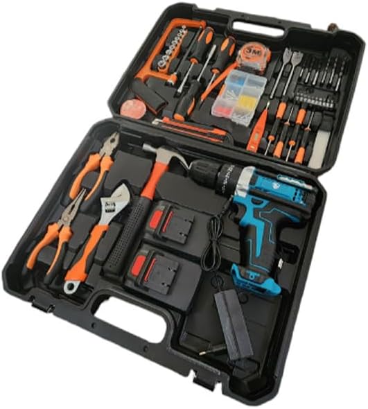 Kit Completo di Attrezzi da 100 Pezzi con Trapano Avvitatore a Batteria Ricaricabile 2 Batterie da 88V Incluse, Set per Uso Domestico e Professionale "