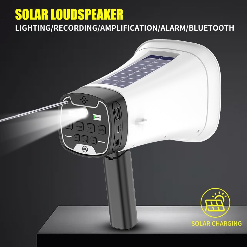 Megafono Portatile a Energia Solare, Altoparlante PA Multifunzione con Amplificatore Portatile