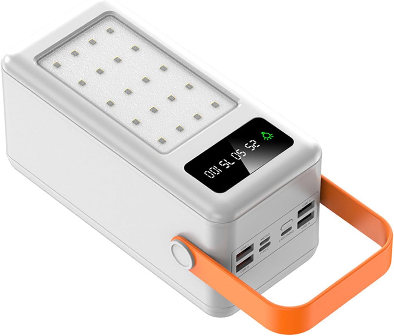 🔋 Power Bank Universale 60.000 mAh con Ricarica Veloce, 4 Porte USB, Torcia e Faro LED 20 LuminI
