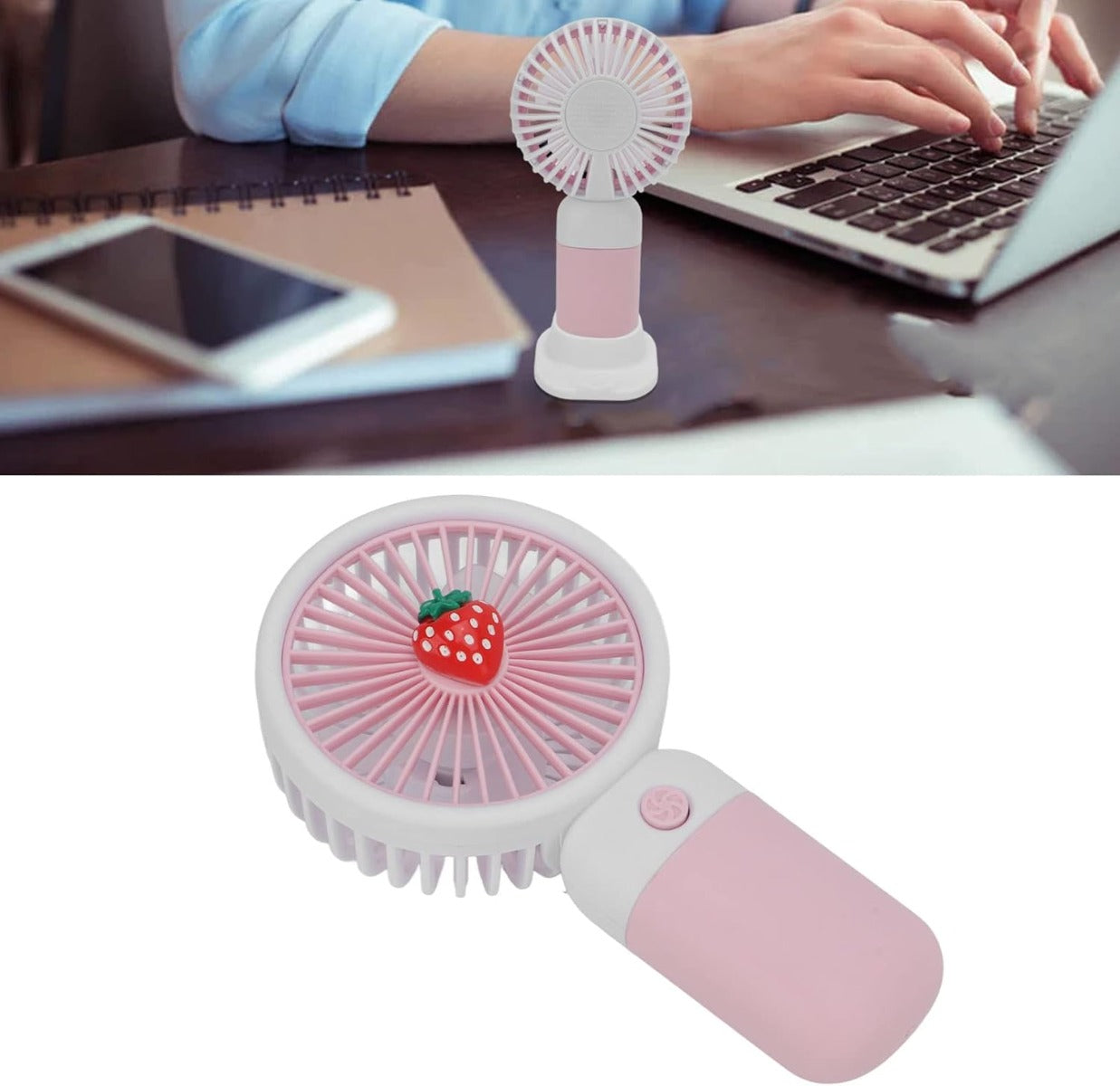 Ventilatore Portatile Ricaricabile con Supporto per Telefono – Mini Ventilatore da Tavolo, Cavo USB Incluso, Perfetto per Casa, Ufficio e Viaggi