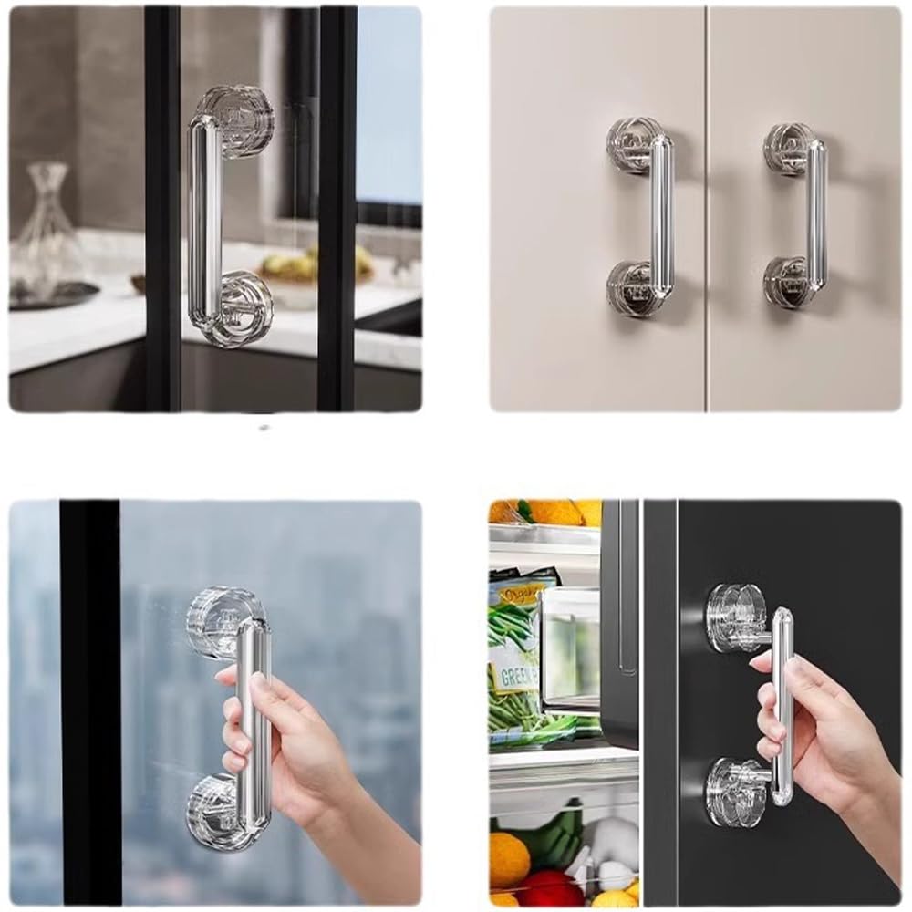 Maniglia a Ventosa Diamantata per Porta e Vetro, Senza Foratura - Design Ergonomico e Potente Adesione