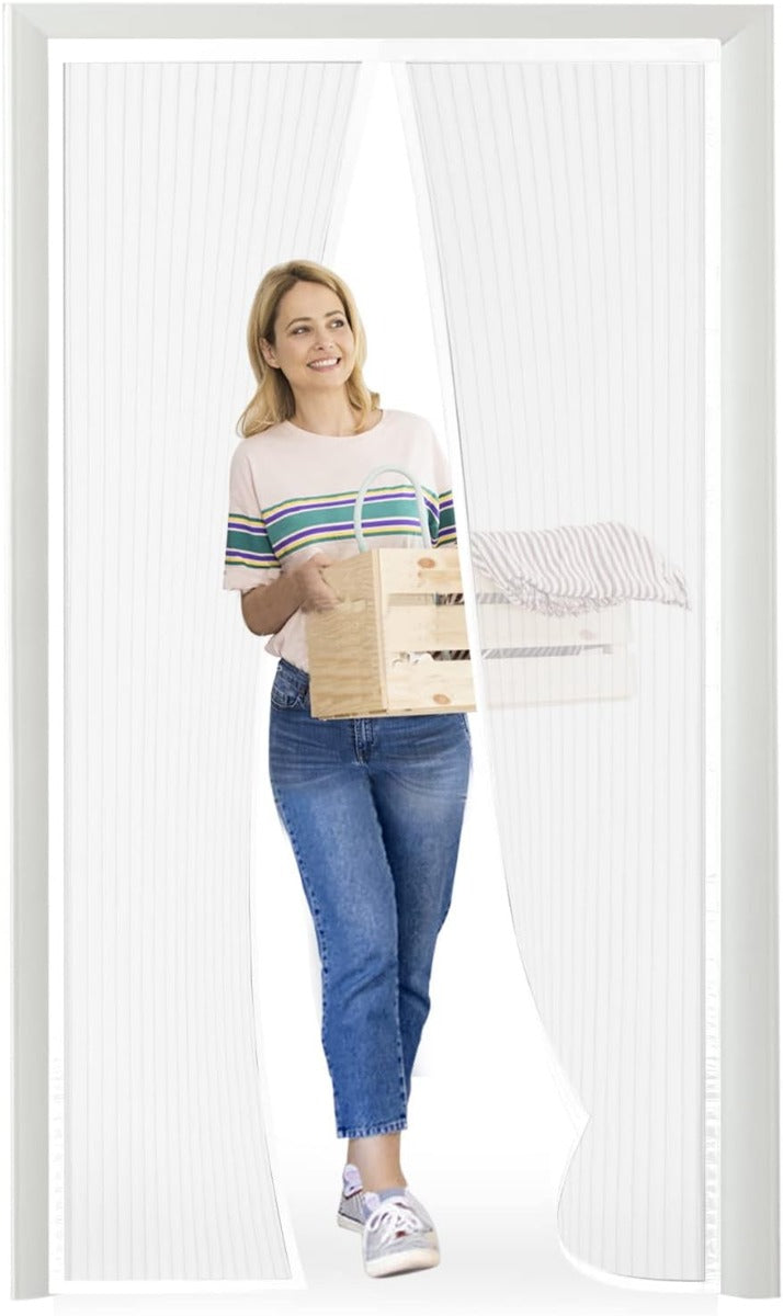 Zanzariera Magnetica per Porta 90 x 210 cm – Tenda Anti-Insetti con Chiusura Automatica Magnetica, Rete in Poliestere Resistente – Bianca