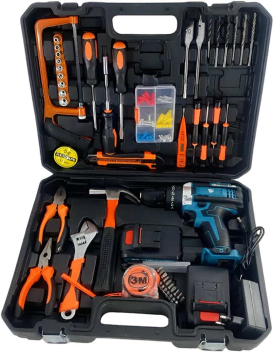 Kit Completo di Attrezzi da 100 Pezzi con Trapano Avvitatore a Batteria Ricaricabile 2 Batterie da 88V Incluse, Set per Uso Domestico e Professionale "