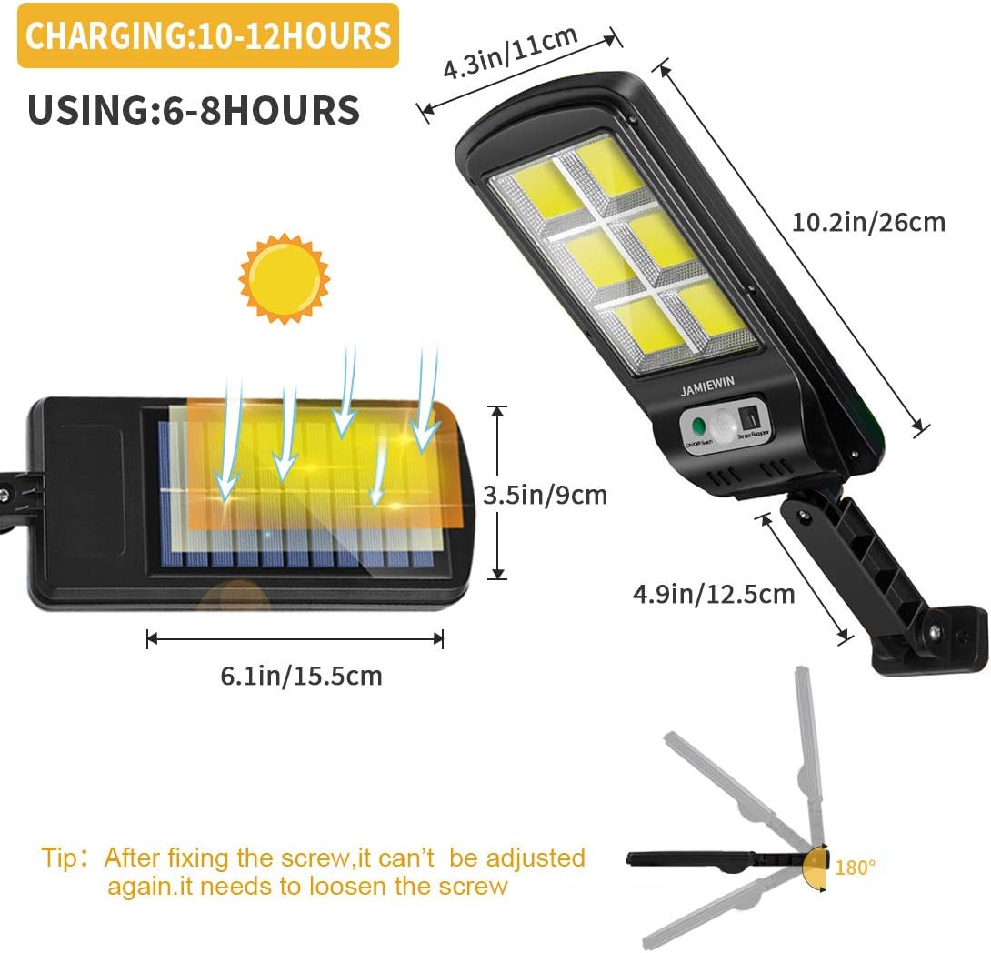 🌞 Faro Lampione Stradale LED Solare – 120 COB, Sensore di Movimento, Telecomando, IP65