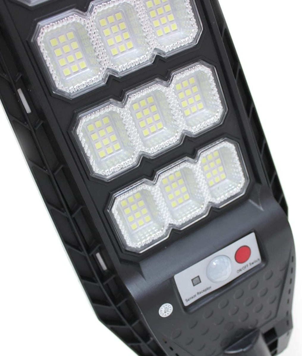 Lampione Solare LED Esterno 200W con Palo, Sensore di Movimento e Telecomando - 144 LED, IP65 Impermeabile