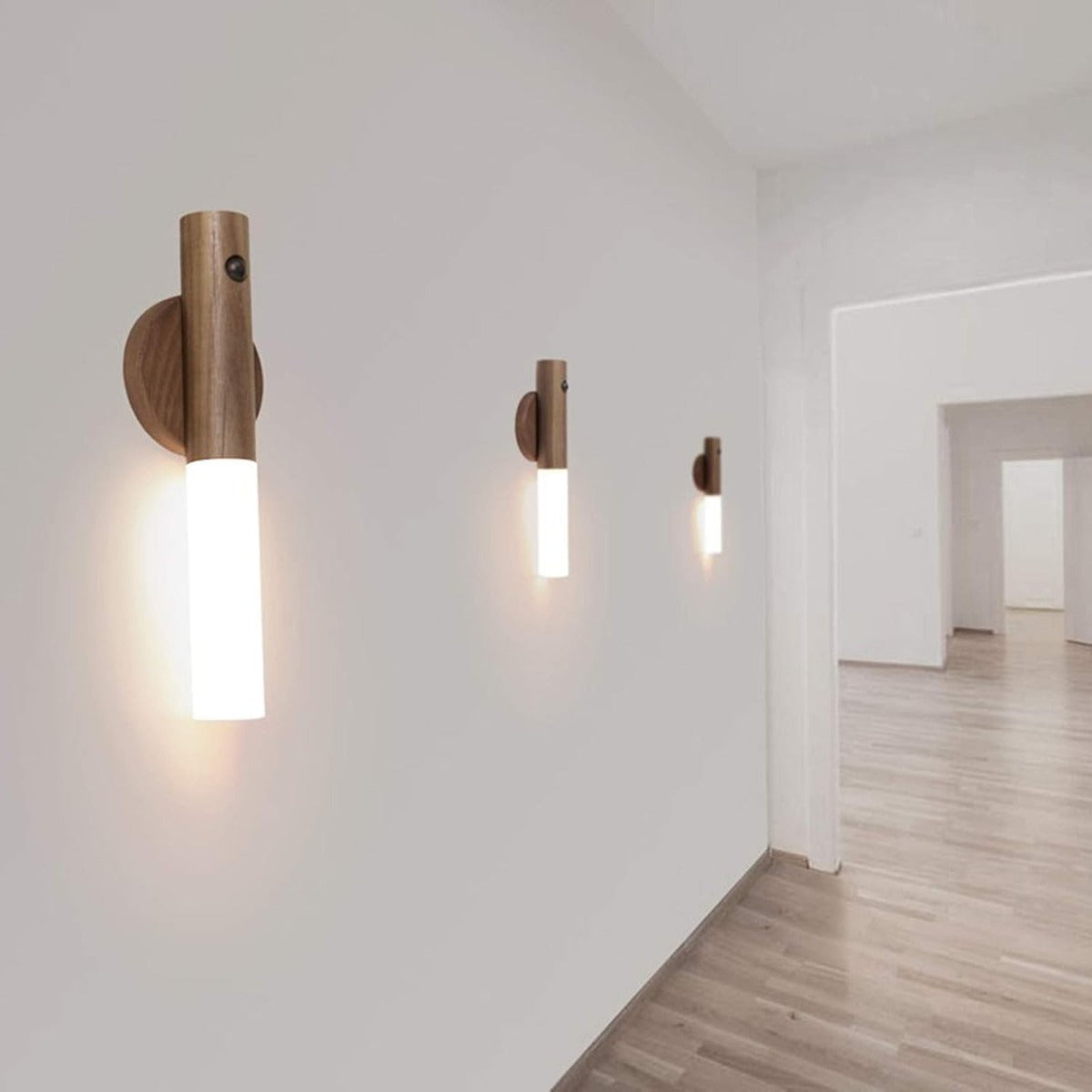 Luce Notturna LED con Sensore di Movimento e Base Magnetica, Applique da Parete in Legno Ricaricabile