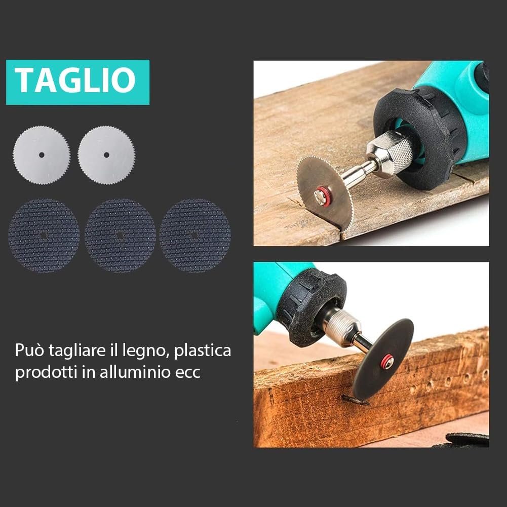 Mini Smerigliatrice Elettrica 180W con Velocità Regolabili e Valigetta 211 accessori - Utensile Rotativo per Bricolage e Fai da Te