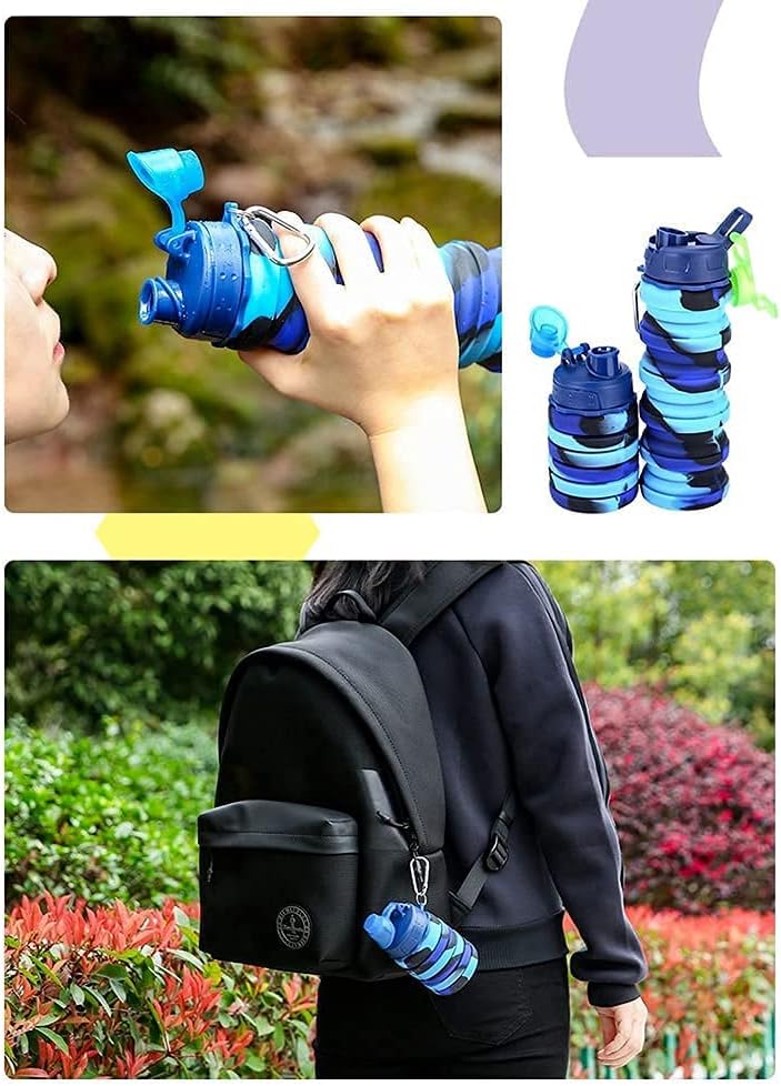 Borraccia Pieghevole in Silicone da 500 ml – Ideale per Attività all’Aperto, Viaggi, Ciclismo ed Escursionismo