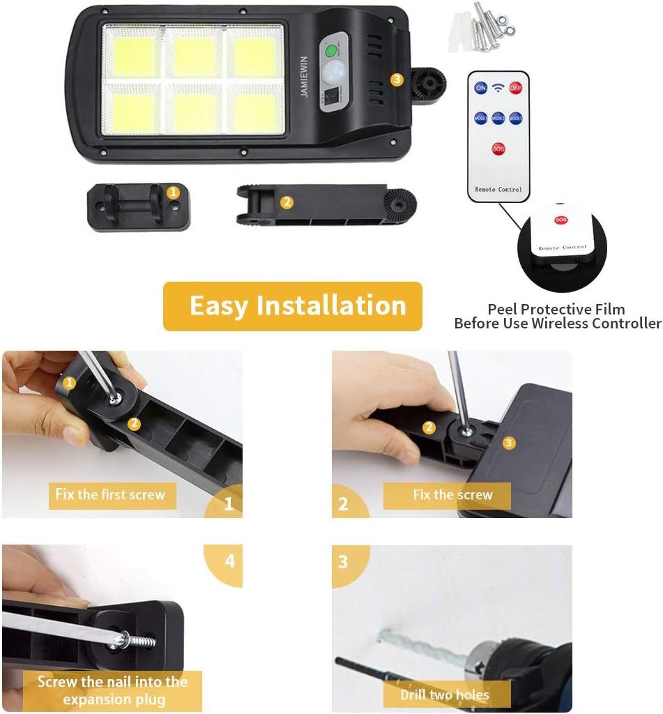 🌞 Faro Lampione Stradale LED Solare – 120 COB, Sensore di Movimento, Telecomando, IP65