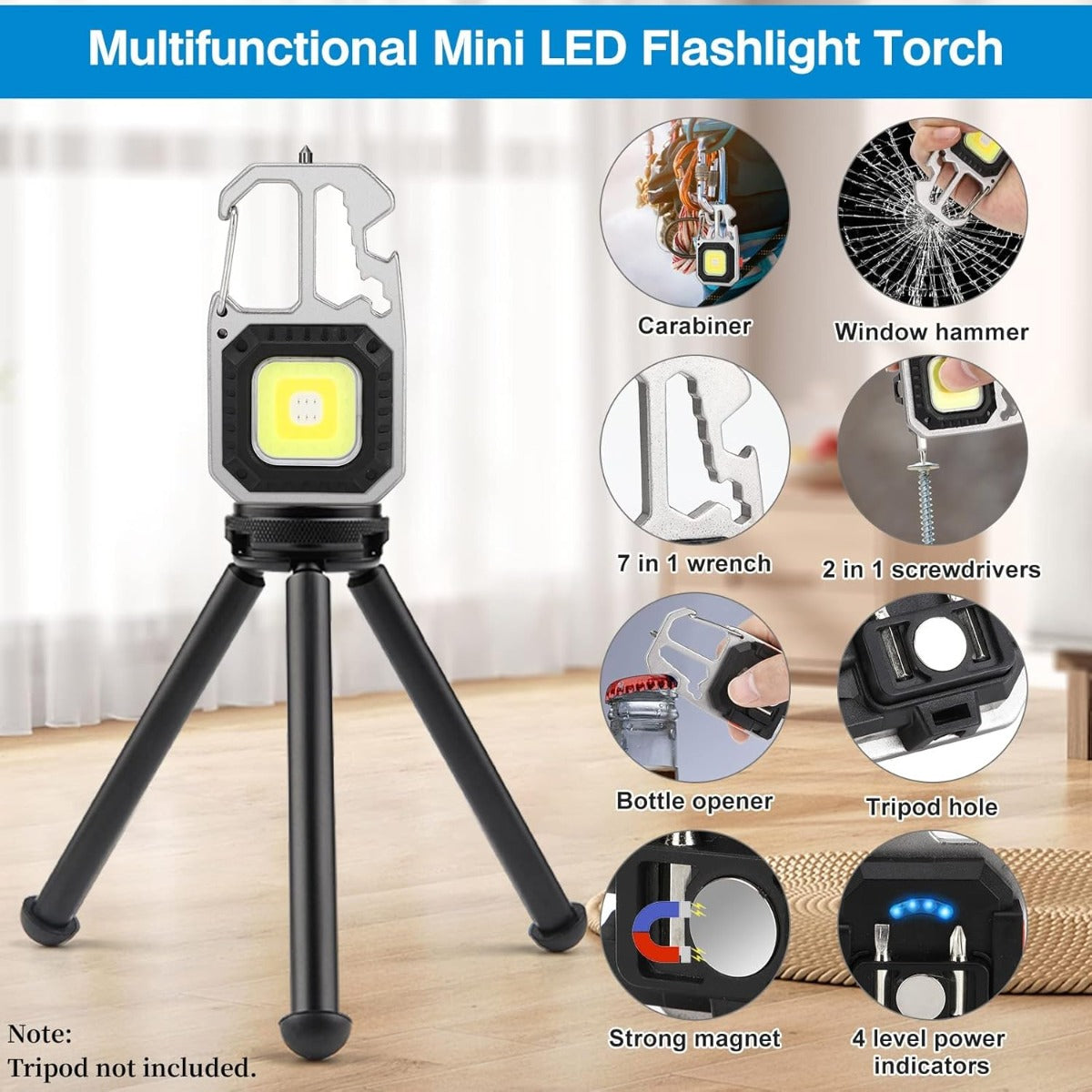 Mini Torcia Portachiavi Multifunzionale USB Ricaricabile COB LED con Base Magnetica, 6 Modalità di Luce – Torcia Tascabile per Campeggio, Emergenze, Pesca e Lavoro