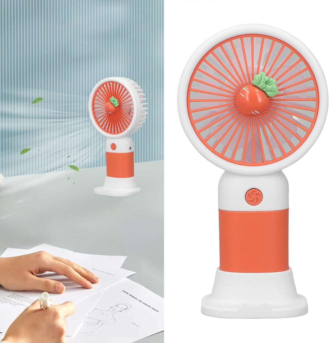 Ventilatore Portatile Ricaricabile con Supporto per Telefono – Mini Ventilatore da Tavolo, Cavo USB Incluso, Perfetto per Casa, Ufficio e Viaggi