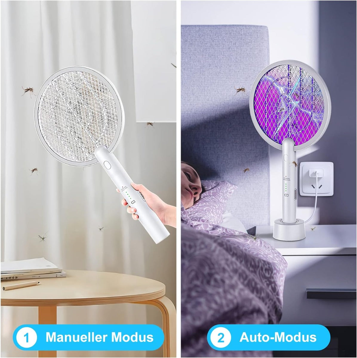 Racchetta zanzare elettrica 3000v racchetta antizanzare con usb ricaricabile e led 2 in 1