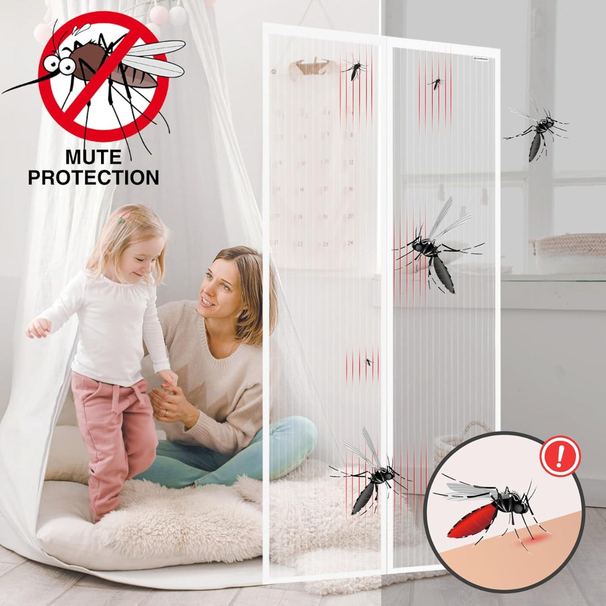 Zanzariera Magnetica per Porta 90 x 210 cm – Tenda Anti-Insetti con Chiusura Automatica Magnetica, Rete in Poliestere Resistente – Bianca