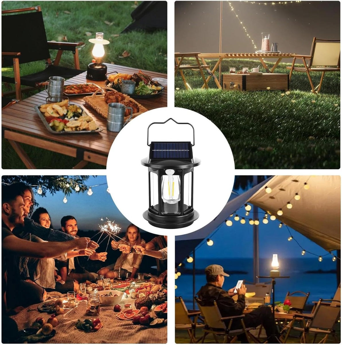 Lanterna Solare Ricaricabile da Campeggio | Luce LED Portatile con Sensore di Movimento e Modalità Regolabili