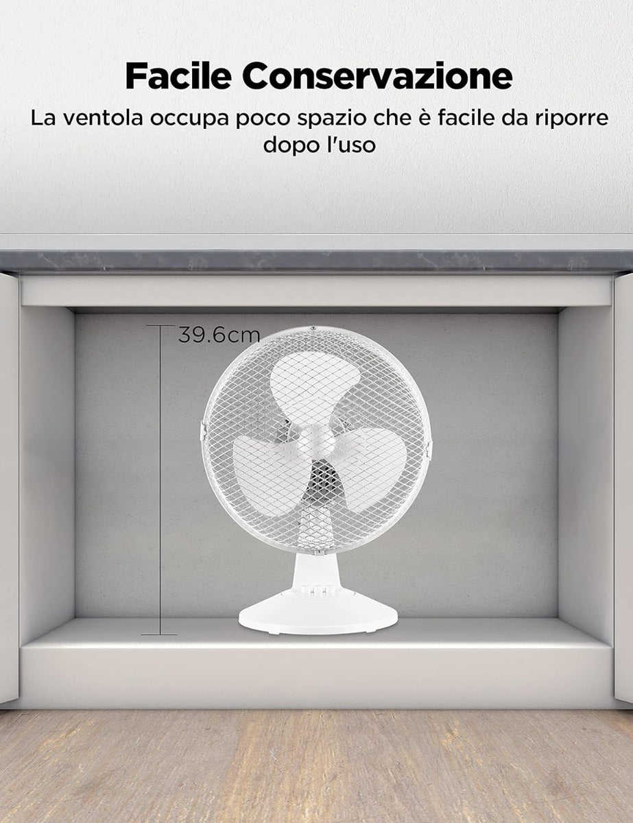 Ventilatore da Tavolo Silenzioso 25W – 2 Velocità, Oscillazione 80°, Compatto e Portatile
