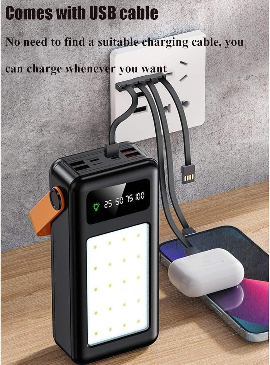 🔋 Power Bank Universale 60.000 mAh con Ricarica Veloce, 4 Porte USB, Torcia e Faro LED 20 LuminI