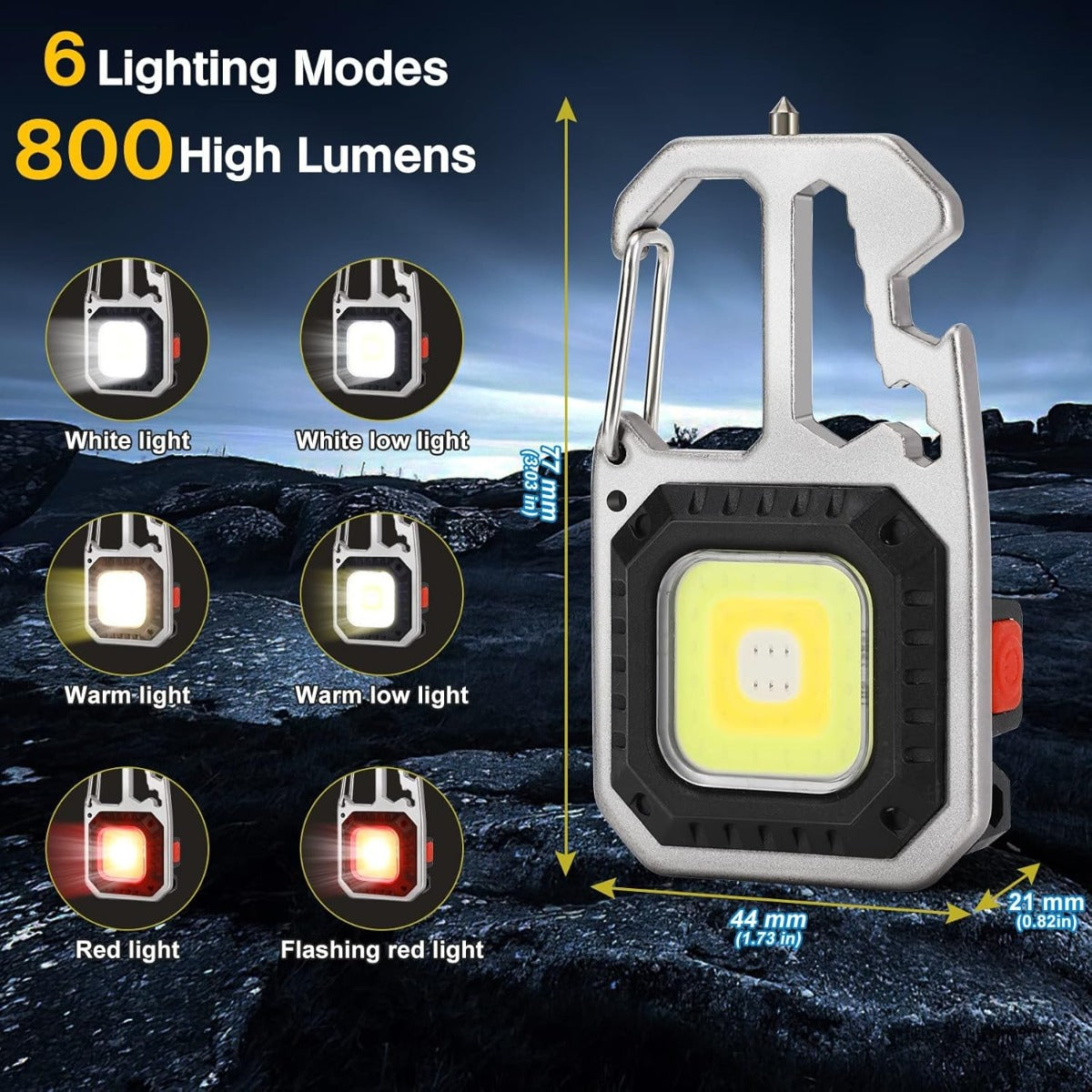 Mini Torcia Portachiavi Multifunzionale USB Ricaricabile COB LED con Base Magnetica, 6 Modalità di Luce – Torcia Tascabile per Campeggio, Emergenze, Pesca e Lavoro