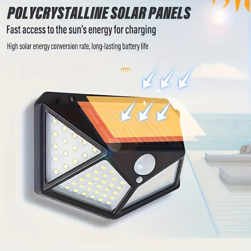 🌞 Kit 6 Luci Solari a LED con Sensore di Movimento – 100 LED, IP65, Copertura 270°