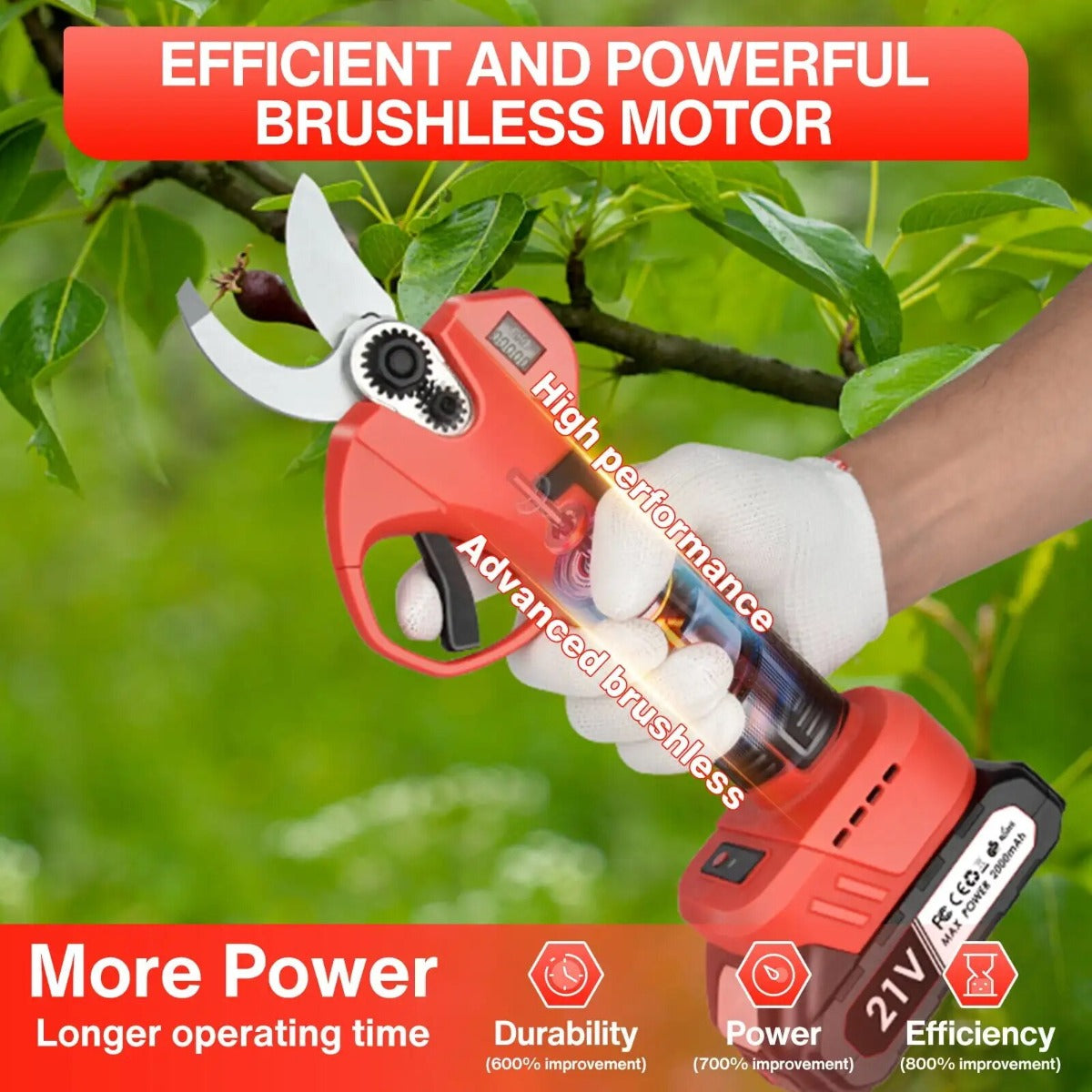 Kit potatura a batterie forbice cesoie con 2 batterie e motosega 6" con asta telescopica