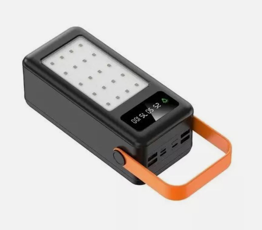 🔋 Power Bank Universale 60.000 mAh con Ricarica Veloce, 4 Porte USB, Torcia e Faro LED 20 LuminI