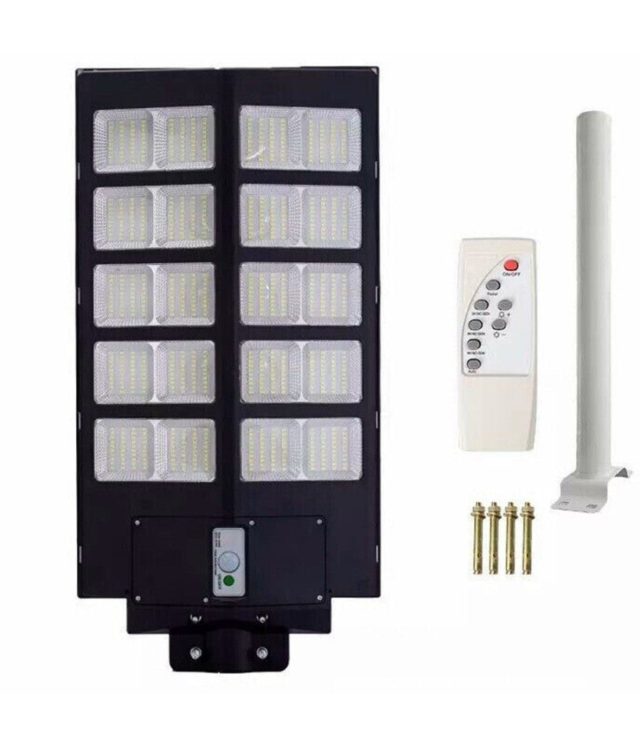Lampione Solare LED Esterno con Staffa - 1200W, 840 LED, 18000mAh, Telecomando e Sensore di Movimento