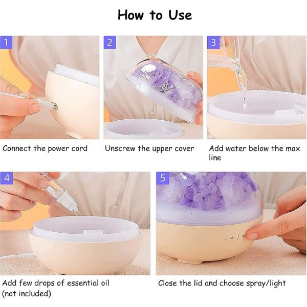 Diffusore oli essenziali fiori eterni ultrasuoni umidificatore usb 7 luci led