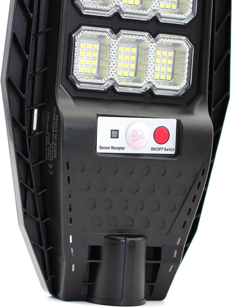 Lampione Solare LED Esterno con Staffa - 400W, 216 LED, Telecomando e Sensore di Movimento