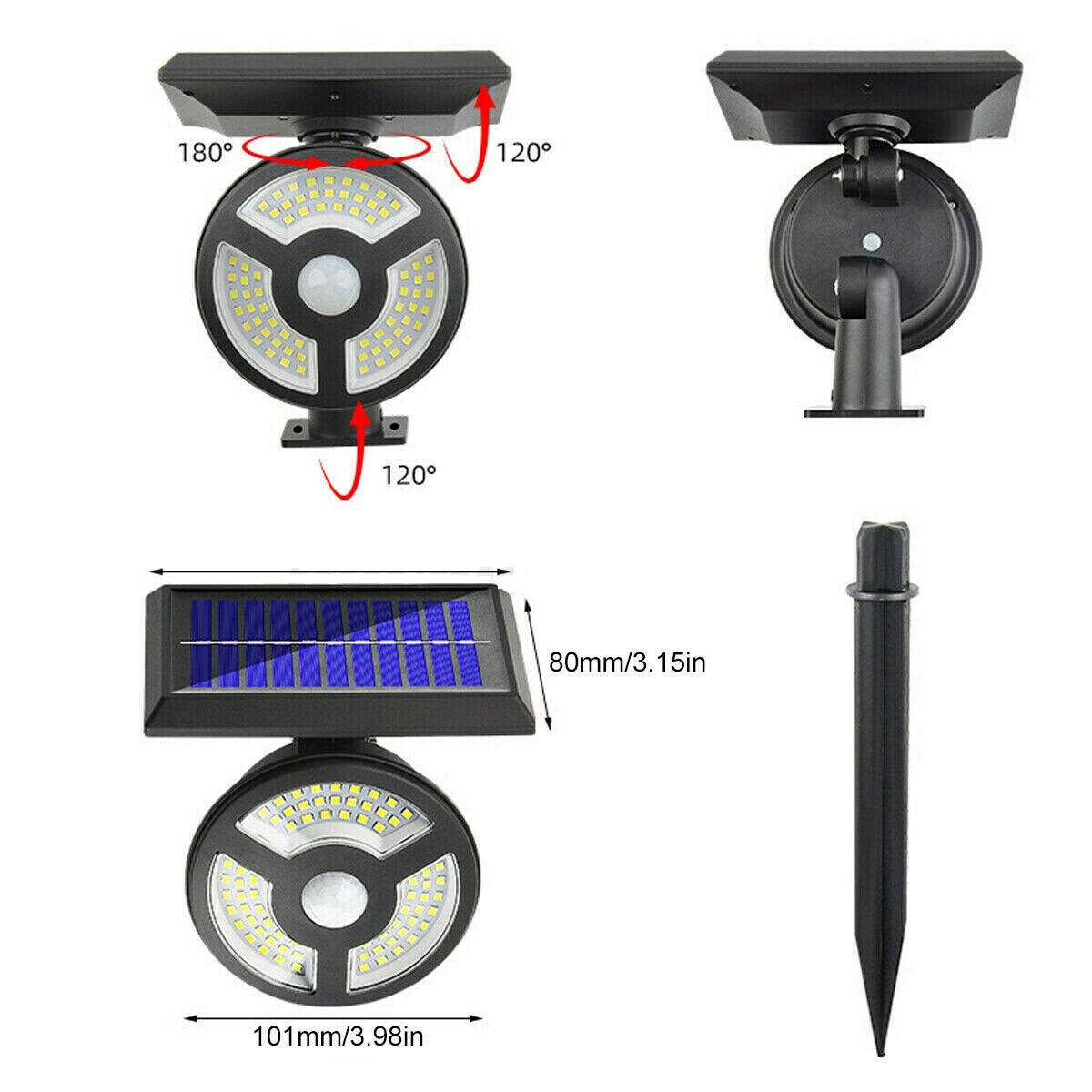 💡 Faro LED da Giardino con Pannello Solare a Picchetto – 56 COB, Sensore PIR, IP65