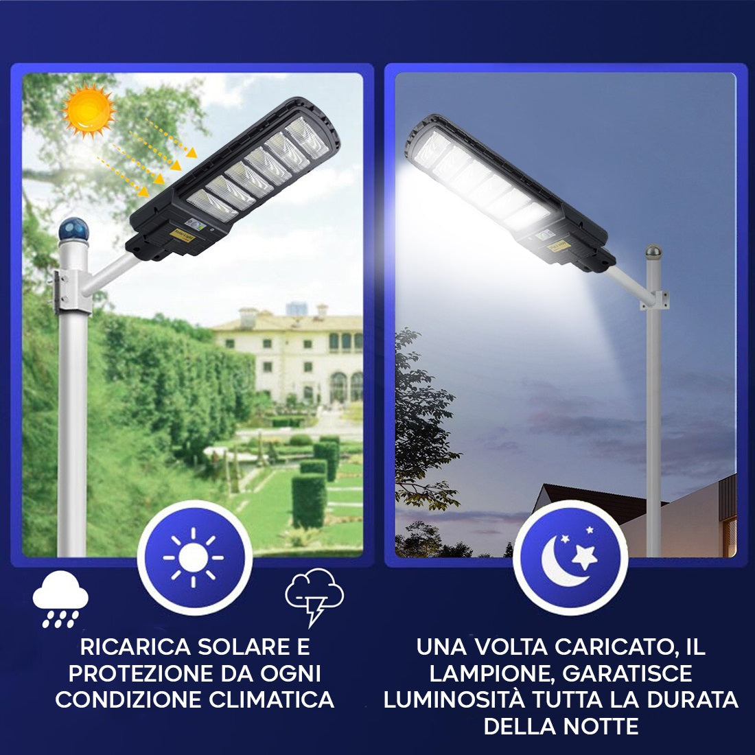 🌞 Faro Lampione Stradale LED Solare 600W – IP66, Sensore Movimento, Telecomando, Installazione Facile