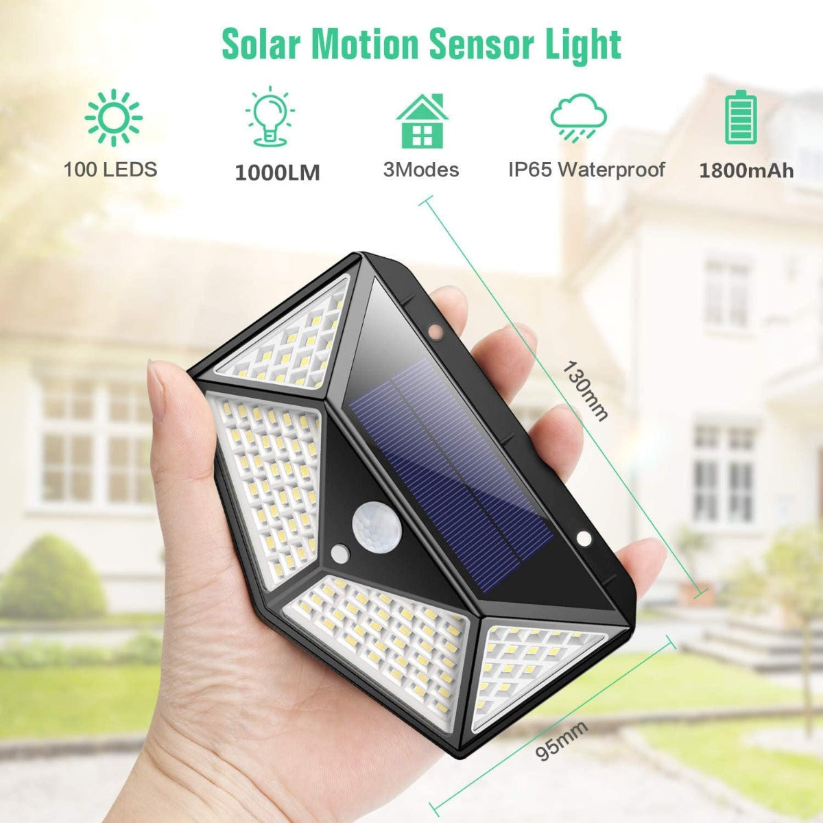 Faretto solare da esterno 100 led con sensore di movimento impermeabile 3 modalità