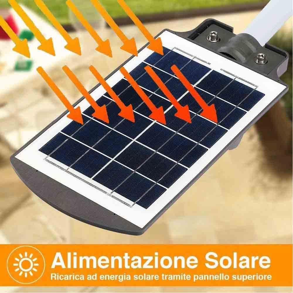 Lampione Solare LED Esterno con Staffa - 100W, 374 LED, 1000mAh, Telecomando e Sensore di Movimento