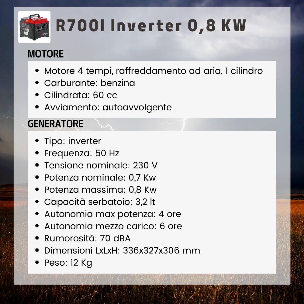 Generatore R700i Inverter 0,8 KW