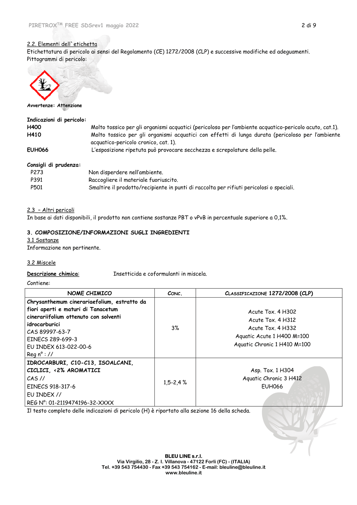 Bleuline Insetticida PIRETROX FREE contro Zanzare e Zanzare tigre