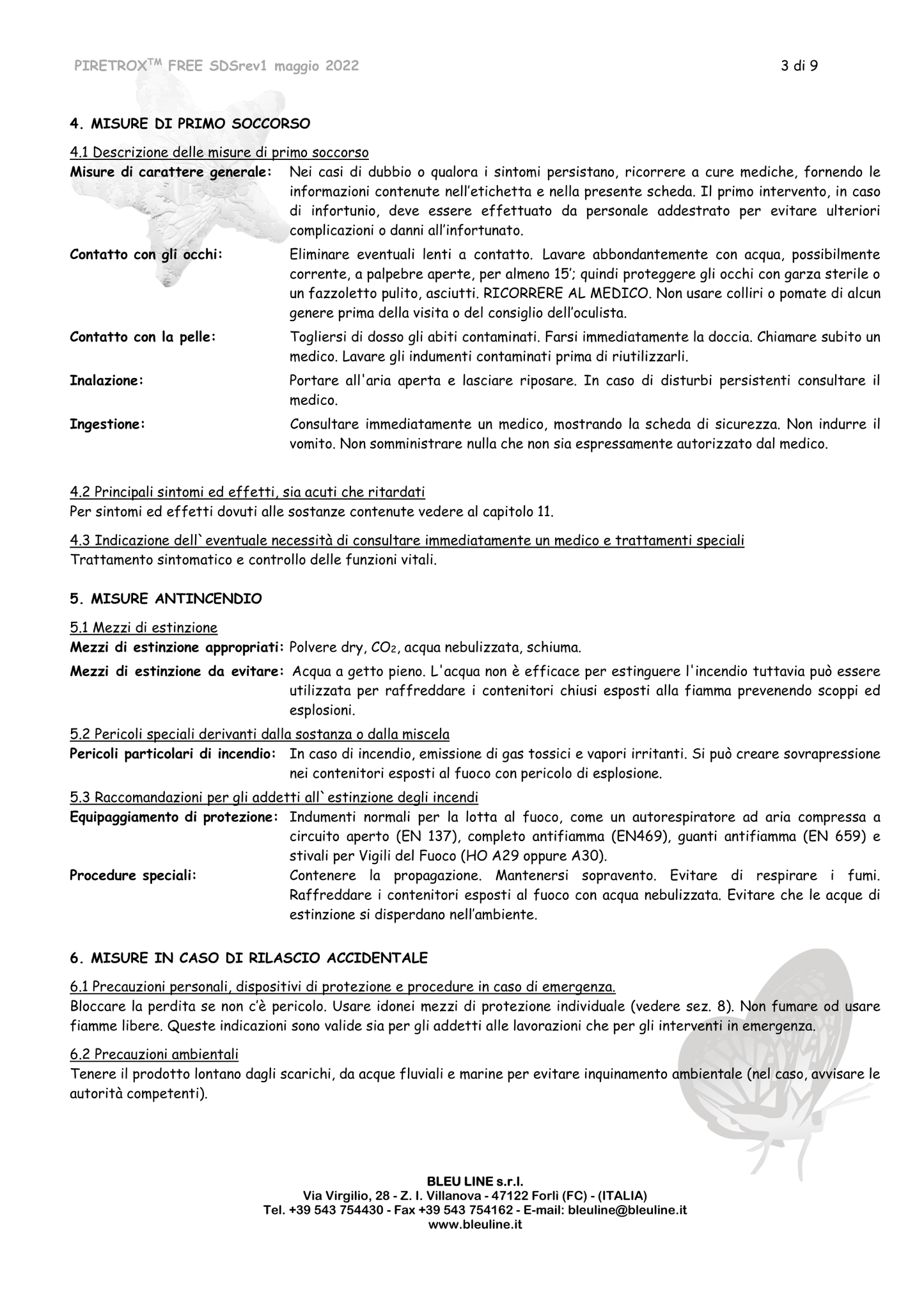 Bleuline Insetticida PIRETROX FREE contro Zanzare e Zanzare tigre