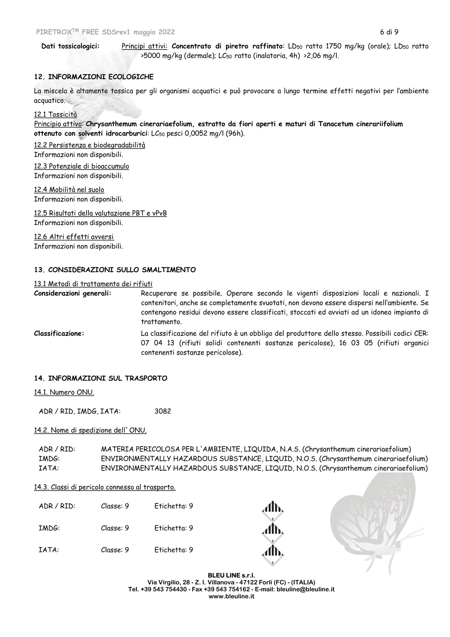 Bleuline Insetticida PIRETROX FREE contro Zanzare e Zanzare tigre