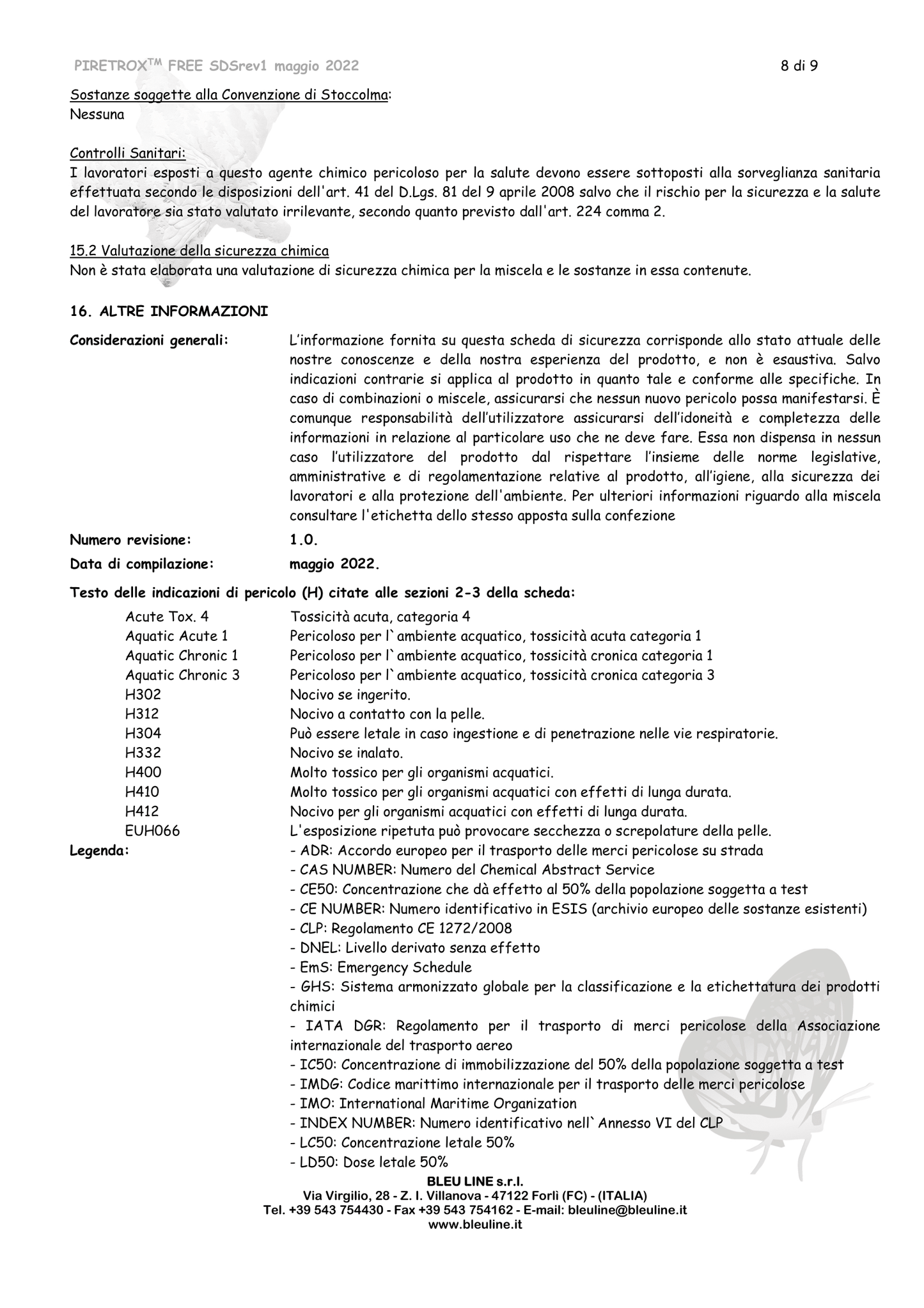 Bleuline Insetticida PIRETROX FREE contro Zanzare e Zanzare tigre
