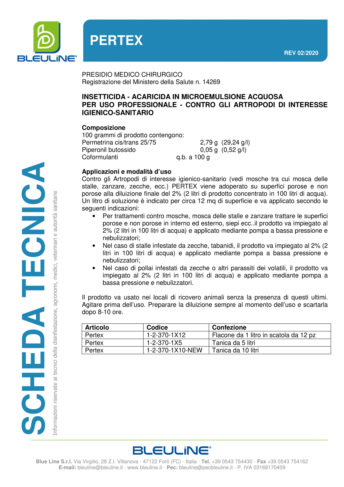 Bleuline Insetticida Adulticida PERTEX per mosche, zanzare e zecche e altri parassiti dei volatili