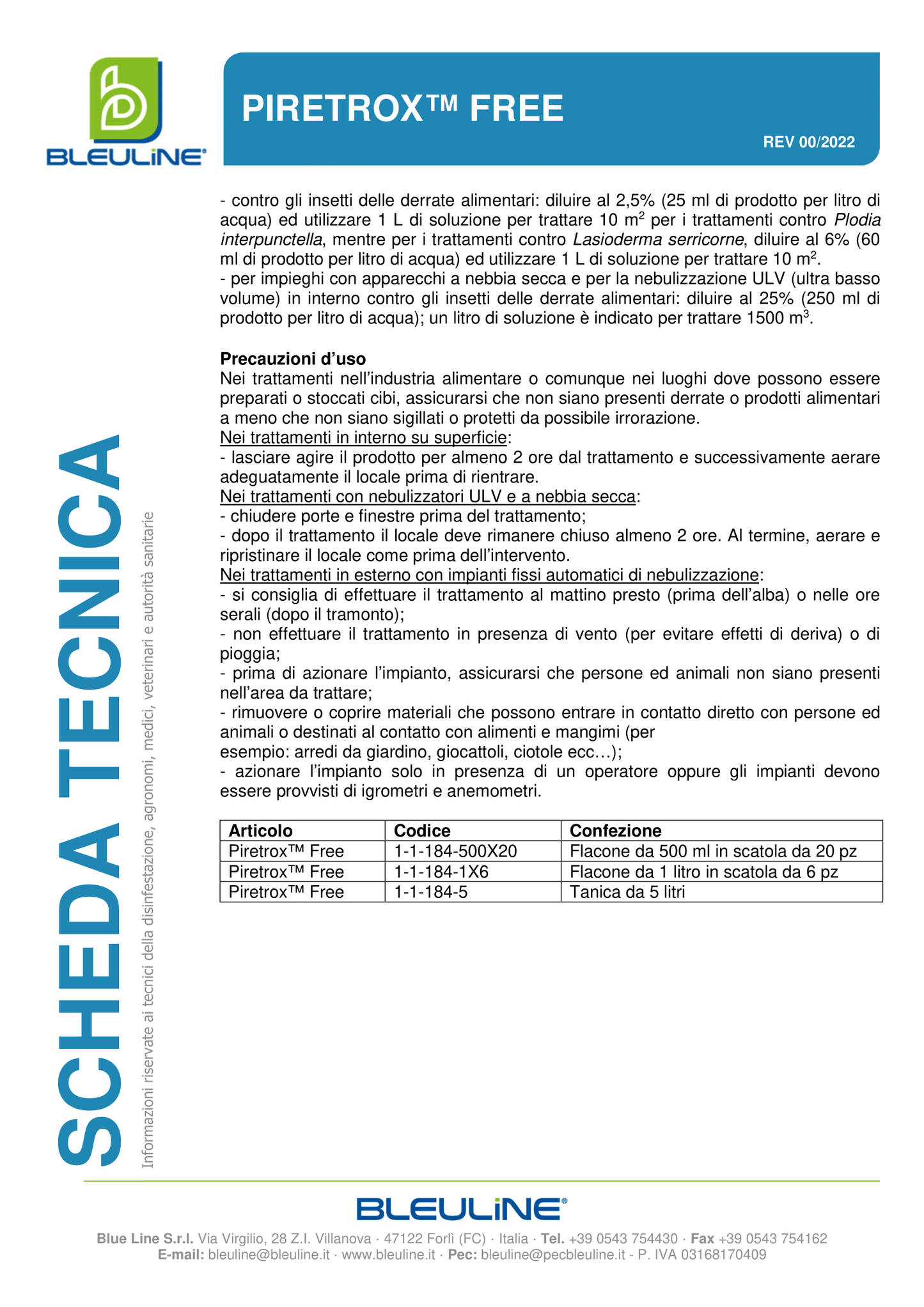 Bleuline Insetticida PIRETROX FREE contro Zanzare e Zanzare tigre