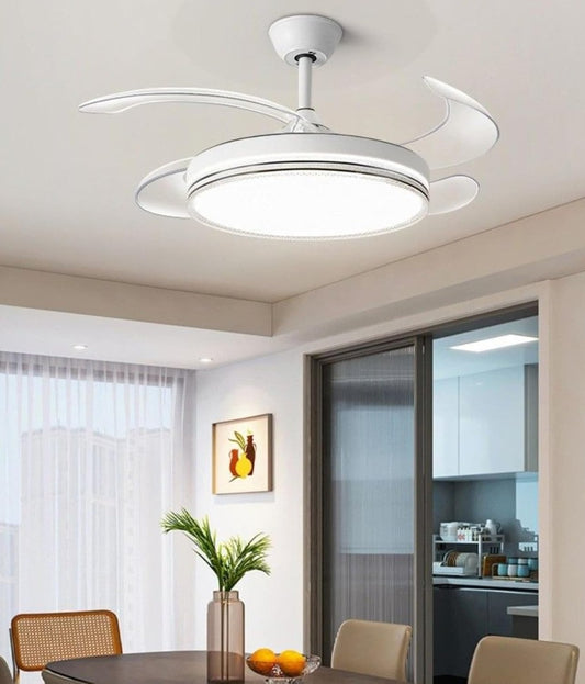 🌬️ Ventilatore da Soffitto 48" con Luce LED Dimmerabile & Telecomando | Pale Retrattili Silenziose