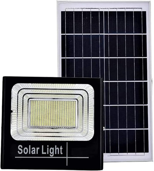 Shunjiuboy Faro LED Solare 100W con Sensore Crepuscolare, Telecomando e Timer, Luce Bianca Fredda 6500K, IP67