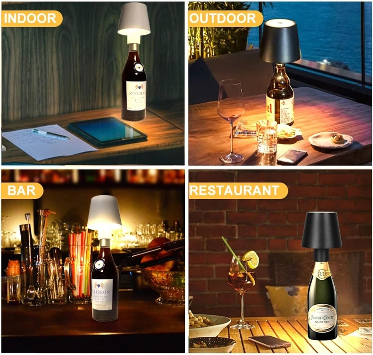 Lampada LED a Bottiglia Dimmerabile con Controllo Tattile, Ricaricabile USB-C, Luce Bianca Calda 3000K per Interni ed Esterni -