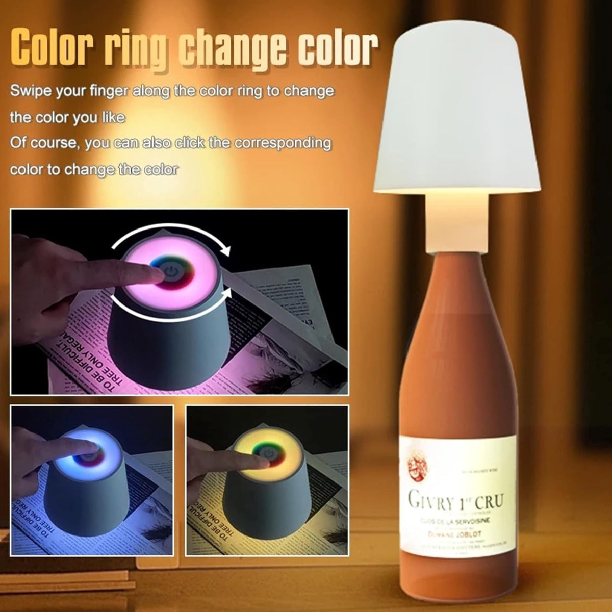Lampada LED a Bottiglia Dimmerabile con Controllo Tattile, Ricaricabile USB-C, Luce Bianca Calda 3000K per Interni ed Esterni -