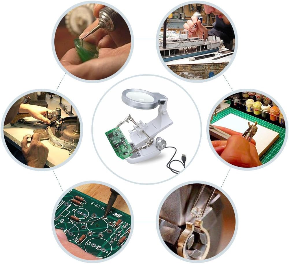 Lente d'Ingrandimento da Scrivania con Luce LED, Supporto Pieghevole e Alimentazione USB