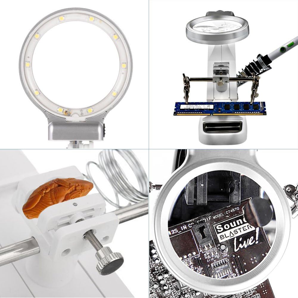 Lente d'Ingrandimento da Scrivania con Luce LED, Supporto Pieghevole e Alimentazione USB