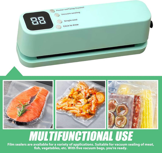 💨 Macchina Sottovuoto Portatile Compatta – Sigilla Alimenti + 10 Sacchetti | USB Ricaricabile