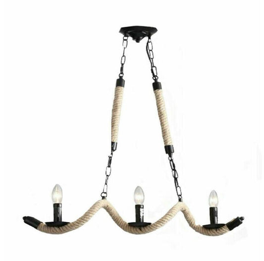 Lampadario Vintage a Sospensione A40-3 | 3 Luci in Corda di Canapa e Metallo Rustico 🪵💡