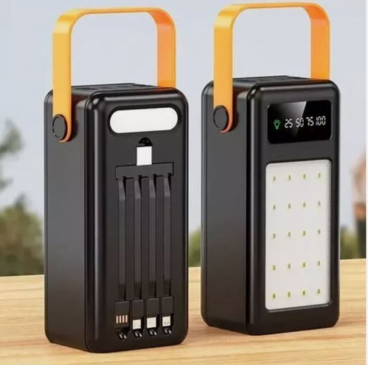 🔋 Power Bank Universale 60.000 mAh con Ricarica Veloce, 4 Porte USB, Torcia e Faro LED 20 LuminI